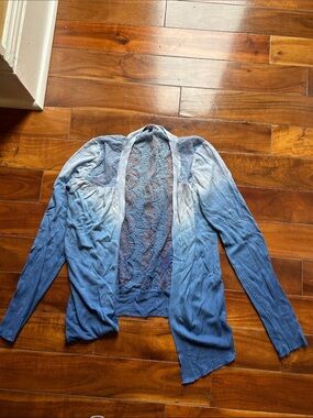 Ombre Blue Lace-Back Open Front Women's Cardigan